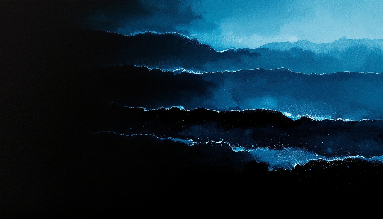 Watercolor dawn over layered mountain ridges